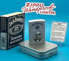 Image of Genuine Brand New 1998 ZIPPO Lighter Very Rare JACK DANIELS No7 Label Grey Case