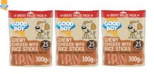 Image of 3X 300G GOODBOY PAWSLEY & CO VALUE PACK DOG TREATS CHEWY CHICKEN W/ RICE STICKS