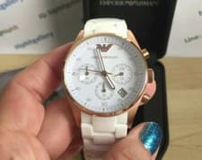 Image of NEW AR5920 EMPORIO ARMANI SILICONE ROSE GOLD WHITE DIAL LADIES WATCH