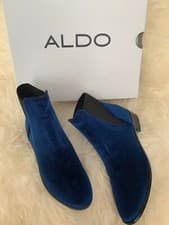Image of Aldo Women's 6 Ankle Boots Navy Black Nydia Velvet Low Flat Booties Shoes $85