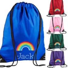 Image of Personalised embroidered Rainbow drawstring bag - PE Kit, swimming, school