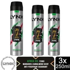 Image of Lynx XXL Africa Anti Perspirant Body Spray 250ml 3 Pack Mens Deodorant