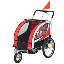 Image of HOMCOM 2 Seat Child Bike Trailer, Baby Bicycle Trailer for 2 Kids, Red