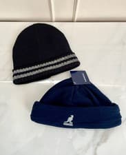 Image of NEW - 2 x KANGOL GEORGE Navy Black Fleece Cotton Men's Beanie Winter Hats Medium