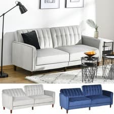 Image of Sofa Futon Velvet-Touch Tufted Couch Compact Loveseat Sleeper Sofa Bed