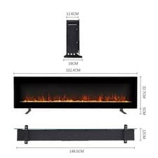 Image of Wall Mounted Electric Fireplace Heater with Remote LED Flames Black 1800W