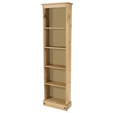 Image of 5 Tier Bookcase Solid Pine Tall Narrow Display Shelving Storage Wood Furniture