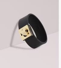 Image of Kate Spade Heritage Spade Black Leather Heart Twistlock Bracelet One Size