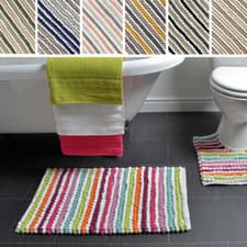 Image of Striped Chunky Bobble Bath Mat 50 x 80cm, Luxury Absorbent Super Soft Deep Pile