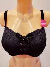 Image of BNWT 32G CURVY KATE BLACK LACEY LACE UP FRONT BIKINI TOP MOULDED CUP UK 32G