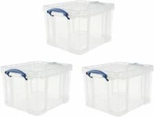 Image of Plastic Storage Box, Really Useful Box 35 Litre 3 Pack, Clear
