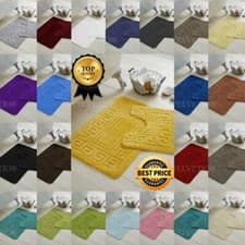 Image of GREEK BATH MAT PEDESTAL SET NON SLIP SOFT TOILET ABSORBENT BATHROOM RUGS 2 PIECE
