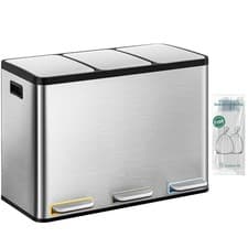 Image of 2 x 30L Double Kitchen Bin, Pedal Bin with Soft-Close Lid, Silver