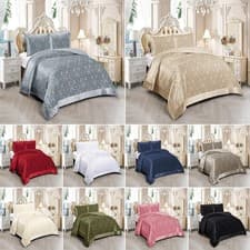 Image of 3 Piece Bedspread Jacquard Velvet Reverse Microfibre Bed Throw with Pillow Shams