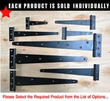 Image of Black Finish Tee Hinges 4" - 18" Cabinet Shed Door & Gate T Hinge 100mm - 450mm
