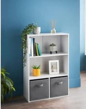 Image of White 4 Cube Storage Unit | Wooden Bookcase Cabinet Shelves 60×28×90 cm Narrow
