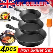 Image of Set of 3 Cast Iron Non Stick Skillet Griddle Cooking Pan Pre-Seasoned Frying Pan