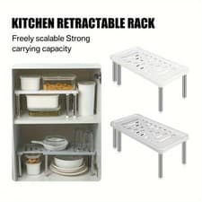 Image of Adjustable Storage Organiser Shelf Kitchen Cupboard Support Pantry Stand Rack UK