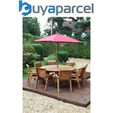 Image of Charles Taylor 8 Seater Wooden Round Garden Dining Table & Chairs Parasol Red