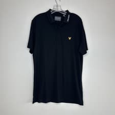 Image of Lyle & Scott Men's Polo Shirt Size L Jet Black Tech Collar Logo Short Sleeve