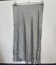 Image of M&S Collection Silver Satin Midi Skirt Size 14 Long Length BNWT