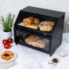 Image of Bamboo Bread Bin Double Layer Cutting Board Kitchen Storage Box With DEFECTS