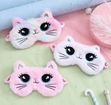 Image of Cute Plush Cat Sleep Eye Mask Cartoon Animal Girls Soft Fluffy Mask Travel 1pc