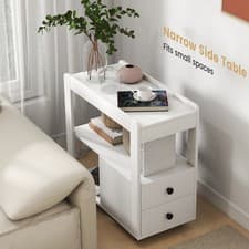 Image of Modern 2-Drawer Sofa Side Table Narrow End Table-White