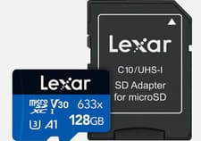 Image of Lexar 633x UHS-I MicroSDXC Card U3 Micro SD 128GB WITH ADAPTER