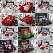 Image of CHRISTMAS DUVET COVER SET Reversible Quilt XMAS Bedding Set All Sizes OR Throw