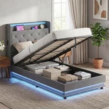 Image of 3ft Single Bed Frame with RGB LED Lights, Platform Bed Frame, Dark Grey