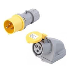 Image of Deligo 110V 32A 2P+E Yellow Industrial Plug & Surface Socket IP44