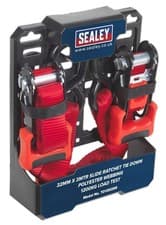 Image of Sealey Slide Ratchet Strap Polyester Webbing with S-Hooks 32mm x 3m 1200kg Break