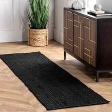 Image of Black Dye Natural Rug Handwoven Boho Farmhouse Area Eco Friendly Floor Carpet