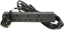 Image of Mercury 430.835UK 4 Gang 0r Socket Extension Lead, 5.0m Black, 13A UK Plug