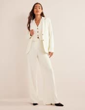 Image of Women's Flared Full Length Crepe Fashion Pant -Ivory Size Med. 28 Waist