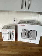 Image of Morphy Richards Mexborough Kettle & 4 Slice Toaster Stainless Steel / White Trim