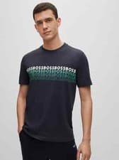 Image of HUGO BOSS Crew NeckT-Shirt in Cotton with Multicoloured Logos 50488785 Navy