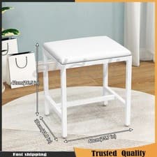 Image of Vanity Stool with Metal Legs Footrest Stool Bench Makeup Dressing Stool White
