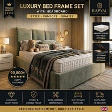 Image of OTTOMAN STORAGE BED PANEL PLUSH VELVET UPHOLSTERED BED FRAME 3 PANEL HEADBOARD