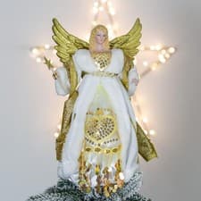 Image of The Christmas Workshop 82050 Angel Christmas Tree Topper / 12” Tall/Gold & Cr