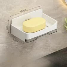 Image of Wall Mounted Soap Holder Double Drain Free Punch Bathroom Sponge Dish Rack UK
