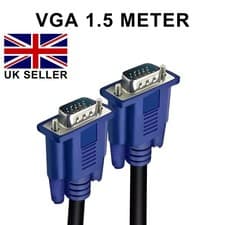 Image of VGA Cable MALE TO MALE 15 PIN PC MONITOR TV LCD PLASMA HD SVGA LEAD 1.5 Meter UK