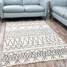 Image of Natural Cotton Rug Cream Grey with Tassels Geometric Pattern Large XL Small Mat