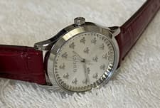 Image of Gucci G-Timeless YA1265057 MultiBee Silver Dial 32mm Red Alligator Ladies Watch