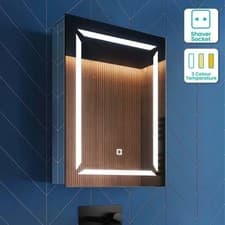 Image of Amara LED Illuminated Bathroom Mirror Cabinet 600x450mm Demister Shaver Socket I