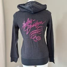 Image of Harley Davidson Pink Label Vibrant Pink Sequin Logo Full Zip Hoodie Sweatshirt S