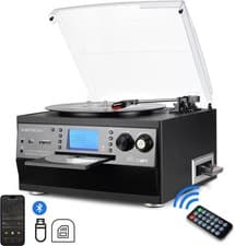 Image of LP Vinyl Record Player with Speakers Bluetooth Turntables CD Cassette Radio