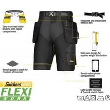 Image of Snickers 6904 FlexiWork Ripstop Shorts New Snickers Shorts SnickersDirect Black