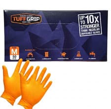 Image of 50Pcs Orange Black Diamond Nitrile Disposable Gloves Strong Heavy Duty Mechanic